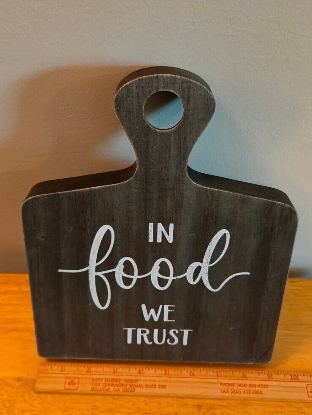 Farmhouse Cutting Board with 'In Food We Trust' Print